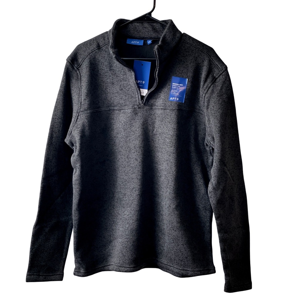 New APT 9 Men's Uptown Grey Sweater Fleece Quarter Zip‎ Pullover XL